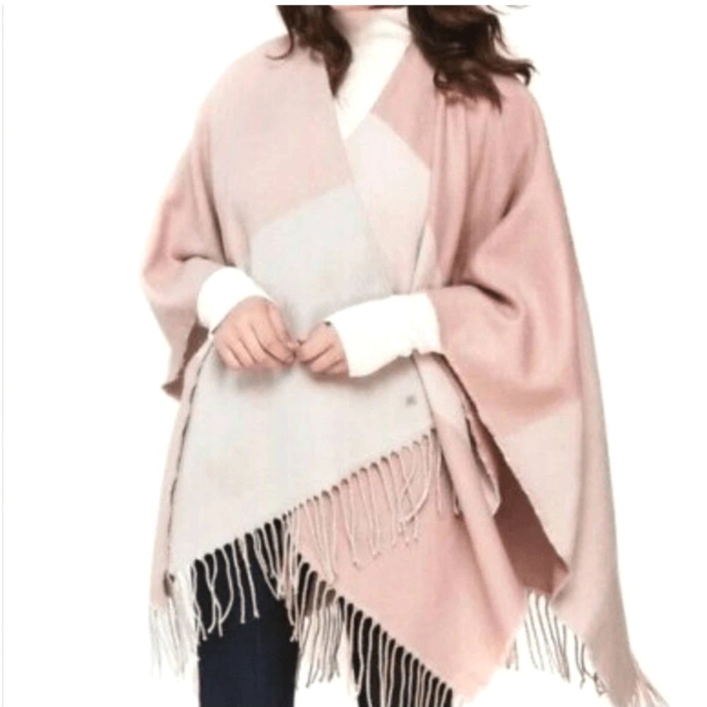 Soia & Kyo Mirel Woven Blanket Scarf Blush Pink Cream Color Block Fringe OS